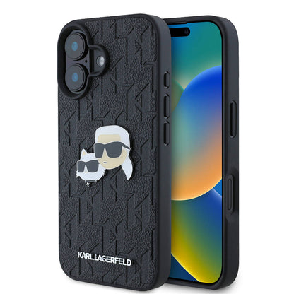 iPhone 16 Plus Kılıf Karl Lagerfeld Orjinal Lisanslı K&C Heads Monogram Pin Kapak