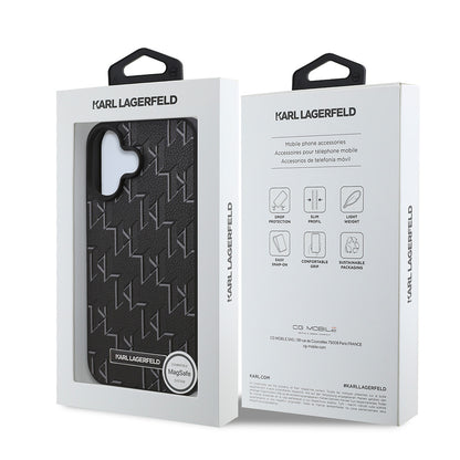 iPhone 16 Plus Kılıf Karl Lagerfeld Orjinal Lisanslı M-safe Şarj Özellikli KL Yazılı Hot Stamp Kapak