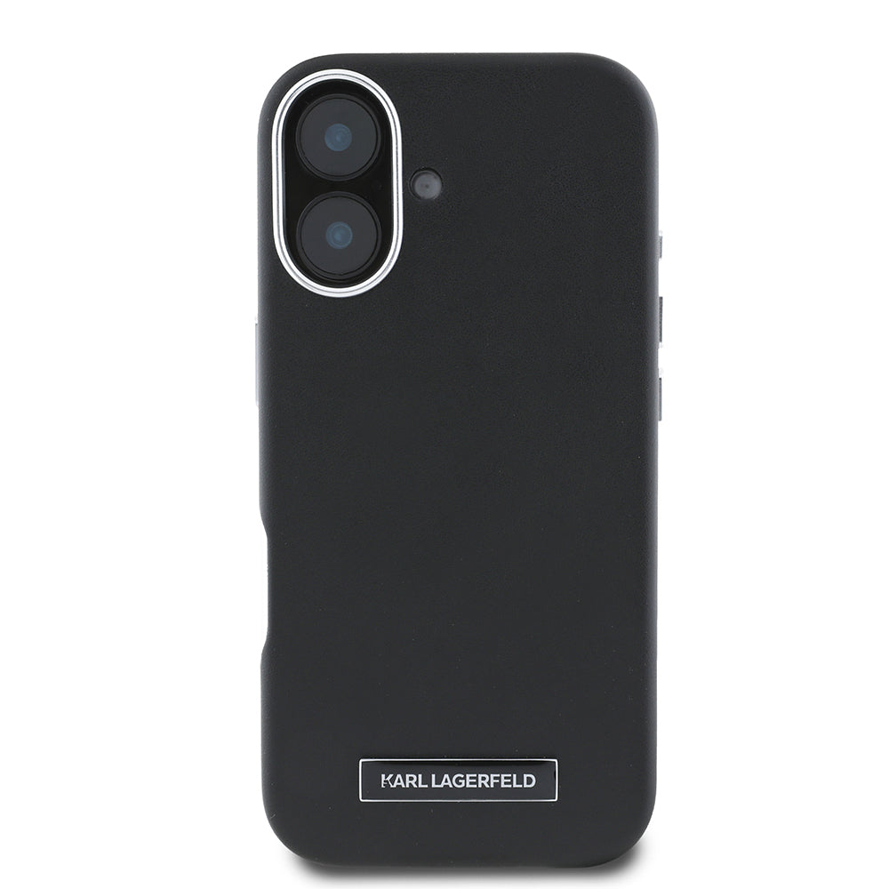iPhone 16 Plus Kılıf Karl Lagerfeld Orjinal Lisanslı M-safe Şarj Özellikli Metal Kamera ve Buton Tasarımlı Plaka Logolu PU Deri Kapak