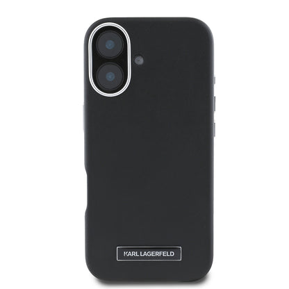 iPhone 16 Plus Kılıf Karl Lagerfeld Orjinal Lisanslı M-safe Şarj Özellikli Metal Kamera ve Buton Tasarımlı Plaka Logolu PU Deri Kapak