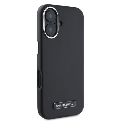 iPhone 16 Plus Kılıf Karl Lagerfeld Orjinal Lisanslı M-safe Şarj Özellikli Metal Kamera ve Buton Tasarımlı Plaka Logolu PU Deri Kapak