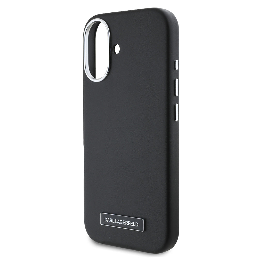 iPhone 16 Plus Kılıf Karl Lagerfeld Orjinal Lisanslı M-safe Şarj Özellikli Metal Kamera ve Buton Tasarımlı Plaka Logolu PU Deri Kapak