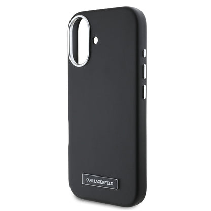 iPhone 16 Plus Kılıf Karl Lagerfeld Orjinal Lisanslı M-safe Şarj Özellikli Metal Kamera ve Buton Tasarımlı Plaka Logolu PU Deri Kapak