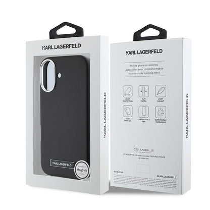 iPhone 16 Plus Kılıf Karl Lagerfeld Orjinal Lisanslı M-safe Şarj Özellikli Metal Kamera ve Buton Tasarımlı Plaka Logolu PU Deri Kapak
