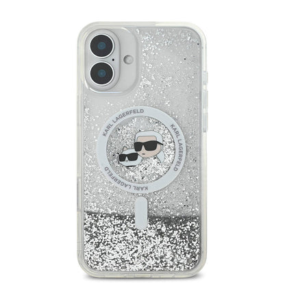 iPhone 16 Plus Kılıf Karl Lagerfeld Orjinal Lisanslı M-safe Şarj Özellikli Sıvılı Simli K&C Heads Kapak