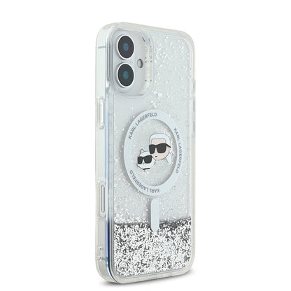 iPhone 16 Plus Kılıf Karl Lagerfeld Orjinal Lisanslı M-safe Şarj Özellikli Sıvılı Simli K&C Heads Kapak