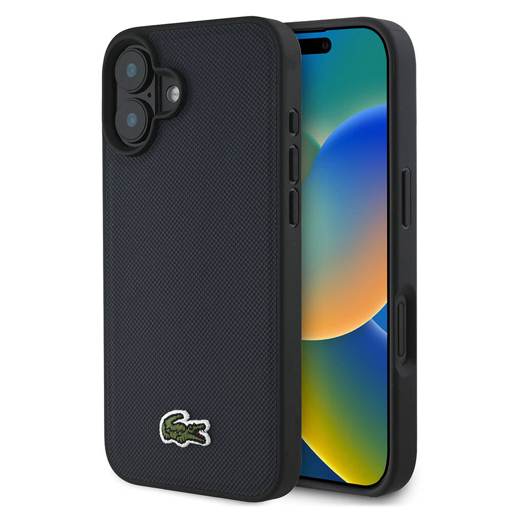 iPhone 16 Plus Kılıf Lacoste Orjinal Lisanslı PU Pike Desenli Arka Yüzey İkonik Timsah Dokuma Logolu Kapak