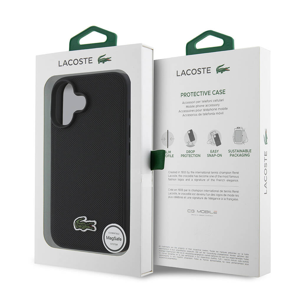 iPhone 16 Plus Kılıf Lacoste Orjinal Lisanslı PU Pike Desenli Arka Yüzey İkonik Timsah Dokuma Logolu Kapak