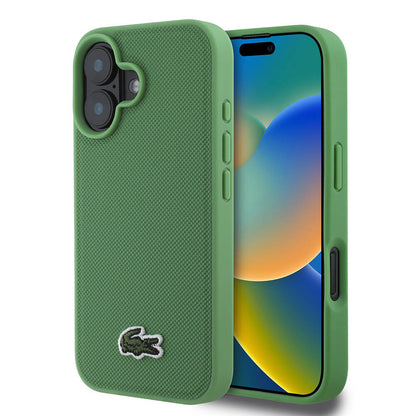 iPhone 16 Plus Kılıf Lacoste Orjinal Lisanslı PU Pike Desenli Arka Yüzey İkonik Timsah Dokuma Logolu Kapak