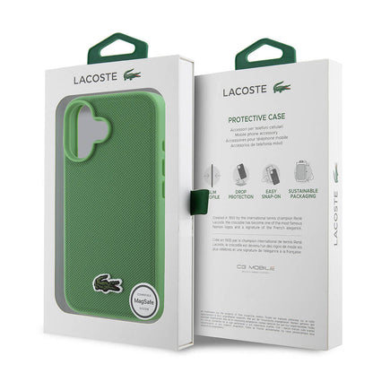 iPhone 16 Plus Kılıf Lacoste Orjinal Lisanslı PU Pike Desenli Arka Yüzey İkonik Timsah Dokuma Logolu Kapak