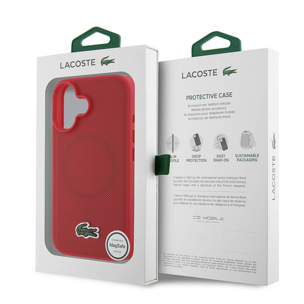 iPhone 16 Plus Kılıf Lacoste Orjinal Lisanslı PU Pike Desenli Arka Yüzey İkonik Timsah Dokuma Logolu Kapak