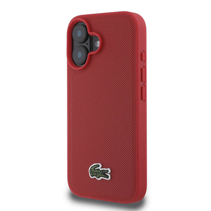 iPhone 16 Plus Kılıf Lacoste Orjinal Lisanslı PU Pike Desenli Arka Yüzey İkonik Timsah Dokuma Logolu Kapak