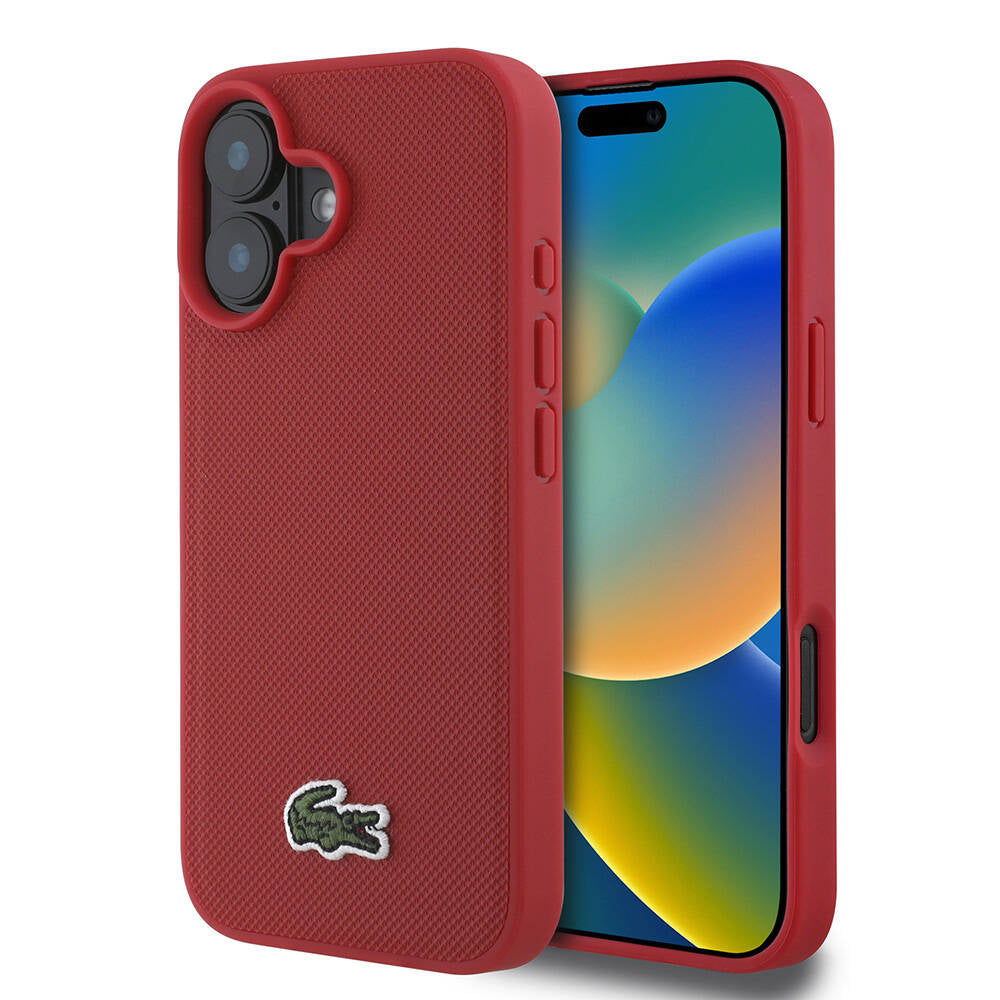 iPhone 16 Plus Kılıf Lacoste Orjinal Lisanslı PU Pike Desenli Arka Yüzey İkonik Timsah Dokuma Logolu Kapak