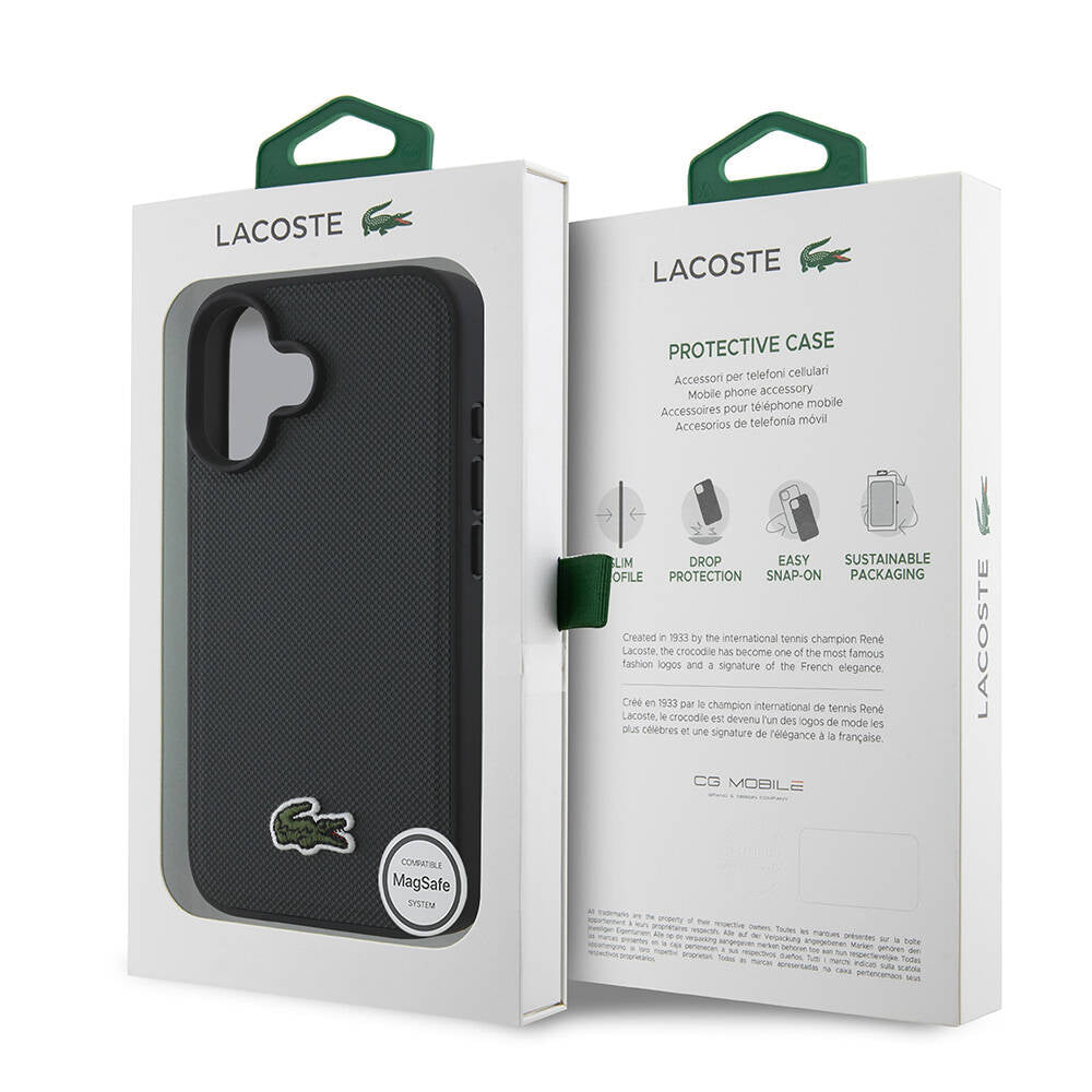 iPhone 16 Plus Kılıf Lacoste Orjinal Lisanslı PU Pike Desenli Arka Yüzey İkonik Timsah Dokuma Logolu Kapak