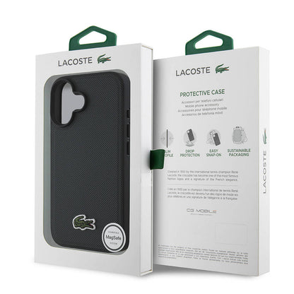 iPhone 16 Plus Kılıf Lacoste Orjinal Lisanslı PU Pike Desenli Arka Yüzey İkonik Timsah Dokuma Logolu Kapak