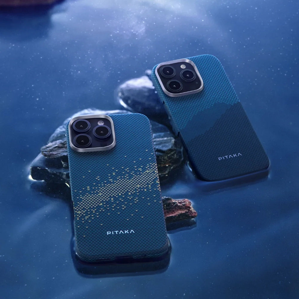 iPhone 16 Plus Kılıf M-safe Şarj Özellikli Aramid Fiber Pitaka Tactile Woven Starpeak Serisi Milky Way Galaxy Kapak