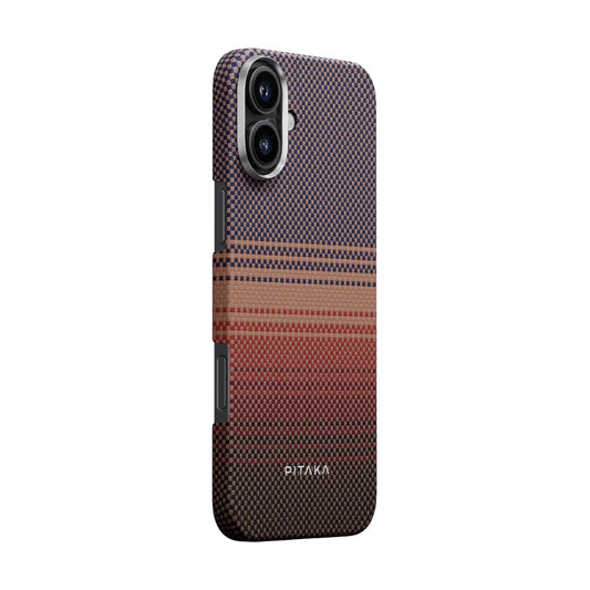 iPhone 16 Plus Kılıf M-safe Şarj Özellikli Aramid Fiber Pitaka Tactile Woven Sunset-Moonrise Serisi Sunset Kapak
