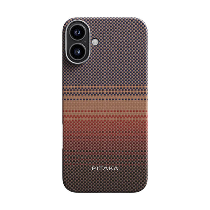 iPhone 16 Plus Kılıf M-safe Şarj Özellikli Aramid Fiber Pitaka Tactile Woven Sunset-Moonrise Serisi Sunset Kapak