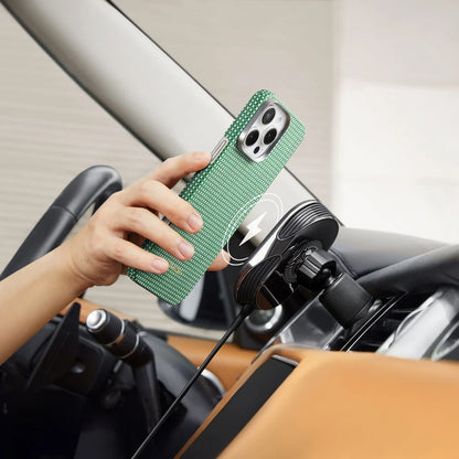 iPhone 16 Plus Kılıf M-safe Şarj Özellikli Aramid Fiber Pitaka Ultra-Slim Classic Serisi Forest Green Kapak