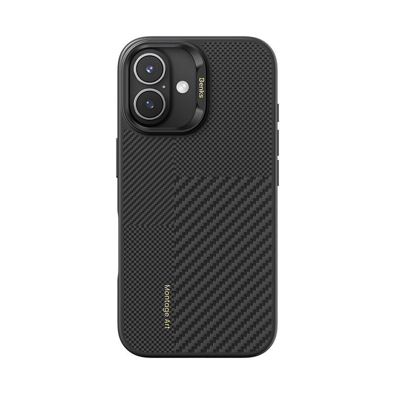 iPhone 16 Plus Kılıf M-safe Şarj Özellikli Karbon Fiber Benks Montage Hybrid ArmorPro Kevlar Kapak