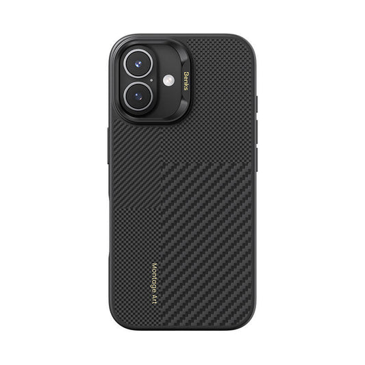 iPhone 16 Plus Kılıf M-safe Şarj Özellikli Karbon Fiber Benks Montage Hybrid ArmorPro Kevlar Kapak