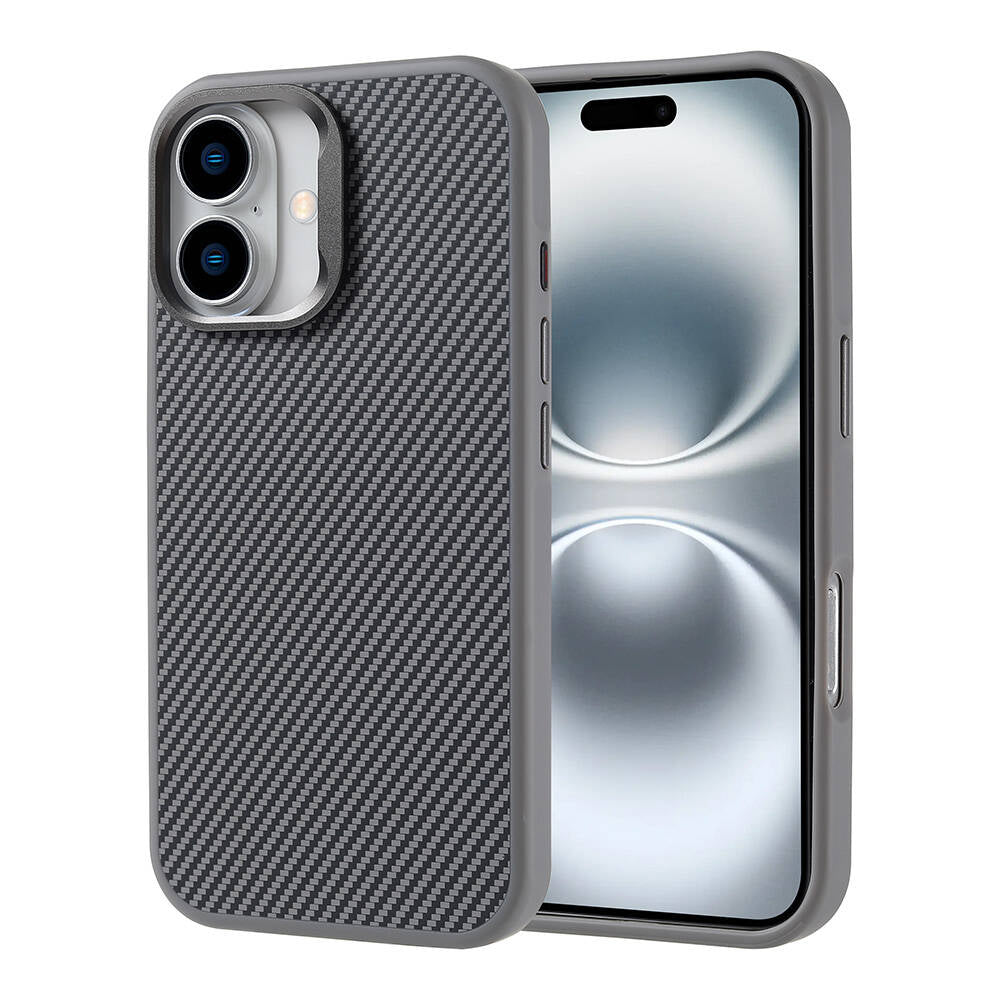 Apple iPhone 16 Plus Kılıf M-safe Şarj Özellikli Karbon Fiber Görünümlü Zore Troy Kapak