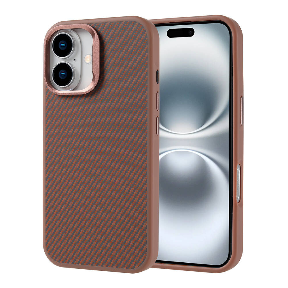 Apple iPhone 16 Plus Kılıf M-safe Şarj Özellikli Karbon Fiber Görünümlü Zore Troy Kapak