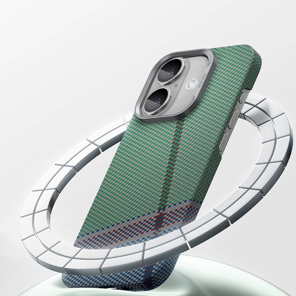 iPhone 16 Plus Kılıf M-safe Şarj Özellikli Karbon Fiber Tasarımlı Benks Passion Green ArmorAir Kevlar Kapak