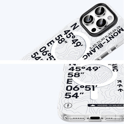 iPhone 16 Plus Kılıf M-safe Şarj Özellikli Koordinat Yazı Desenli Benks Summit Serisi Kapak