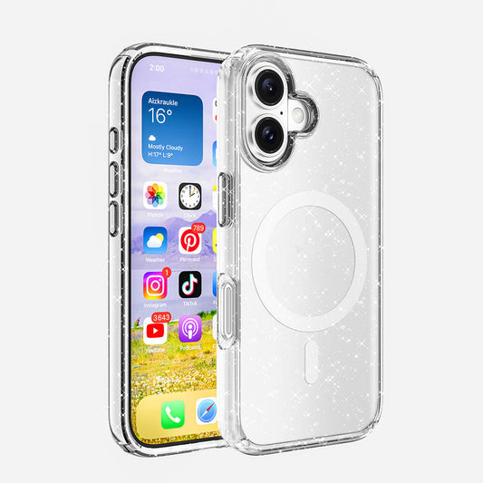 Apple iPhone 16 Plus Kılıf M-safe Şarj Özellikli Parlayan Simli Saydam Renkli Zore Allstar Kapak
