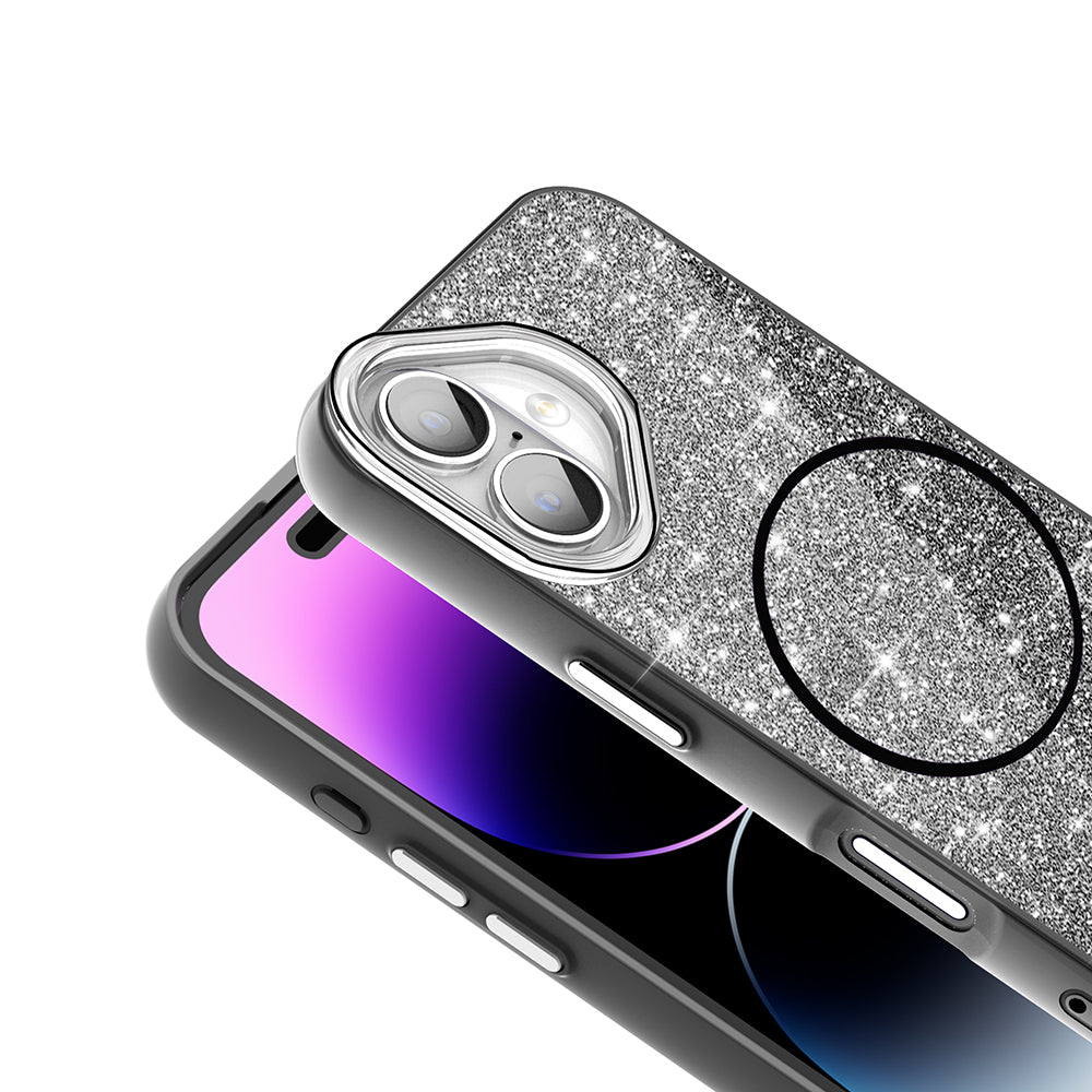 Apple iPhone 16 Plus Kılıf M-safe Şarj Özellikli Parlayan Simli Zore Okso Kapak