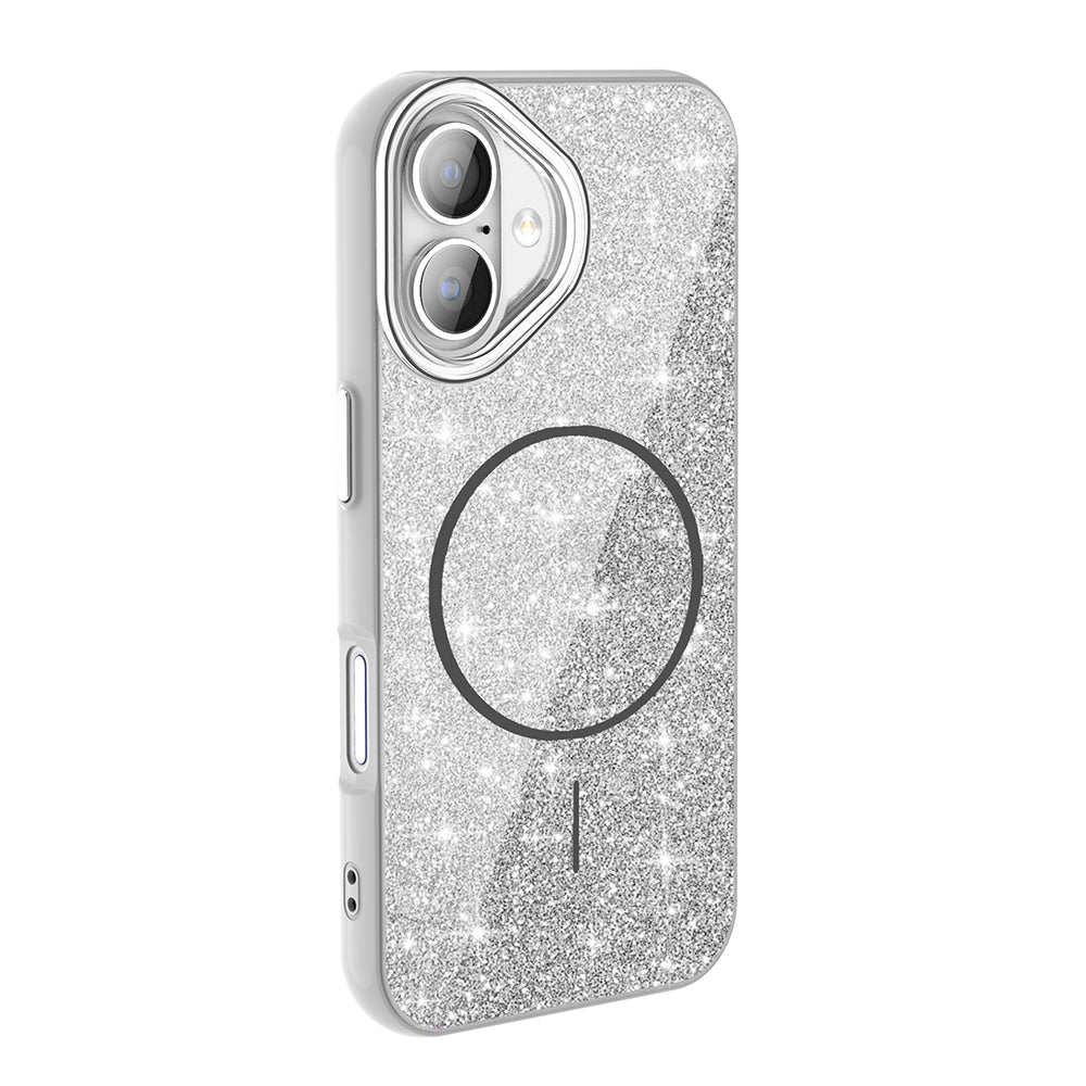 Apple iPhone 16 Plus Kılıf M-safe Şarj Özellikli Parlayan Simli Zore Okso Kapak