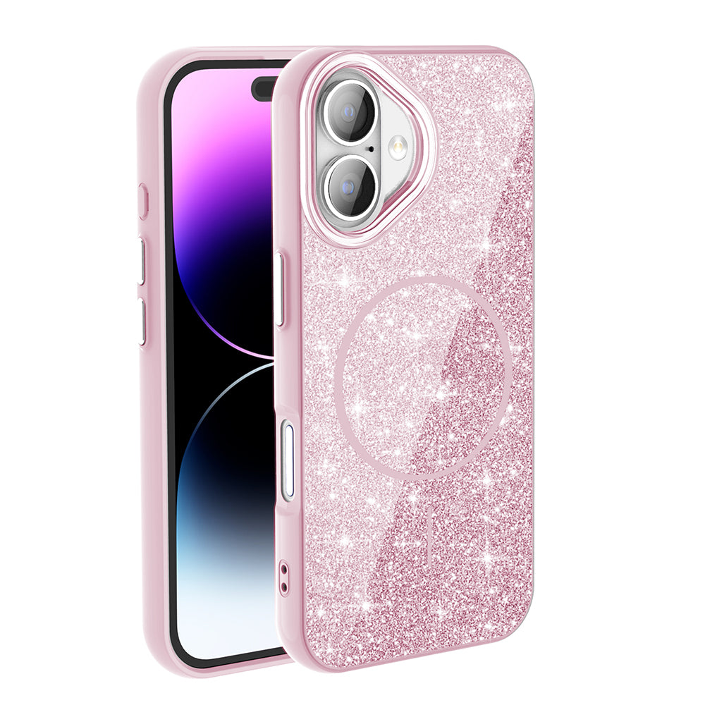 Apple iPhone 16 Plus Kılıf M-safe Şarj Özellikli Parlayan Simli Zore Okso Kapak