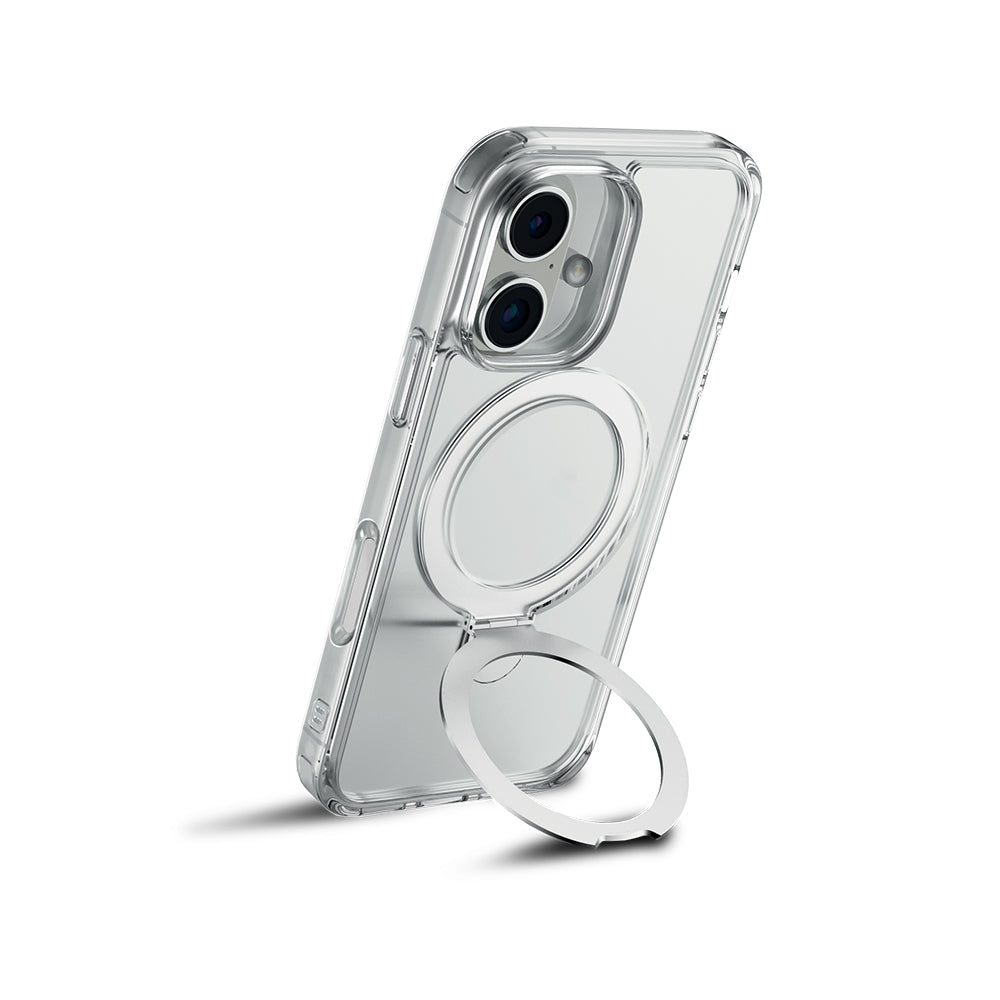 iPhone 16 Plus Kılıf M-safe Şarj Özellikli Raptic Air Stand Serisi Buzlu Transparan Tasarımlı Standlı Kapak