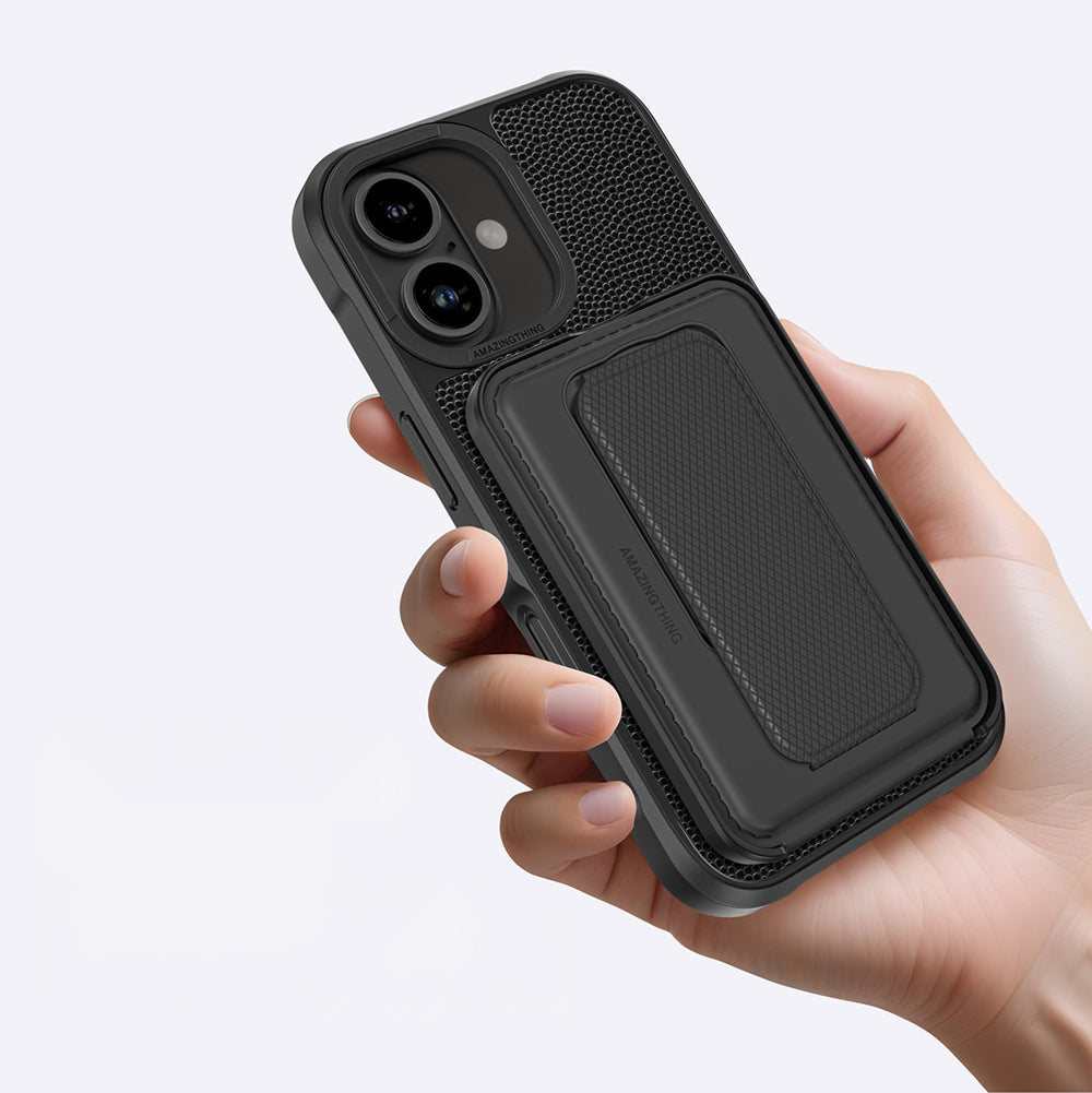 iPhone 16 Plus Kılıf M-safe Şarj Özellikli Standlı Kartlıklı Set Amazinghing Glamour Luxe Serisi Kapak