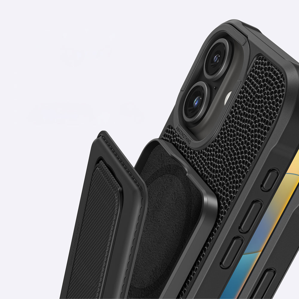 iPhone 16 Plus Kılıf M-safe Şarj Özellikli Standlı Kartlıklı Set Amazinghing Glamour Luxe Serisi Kapak