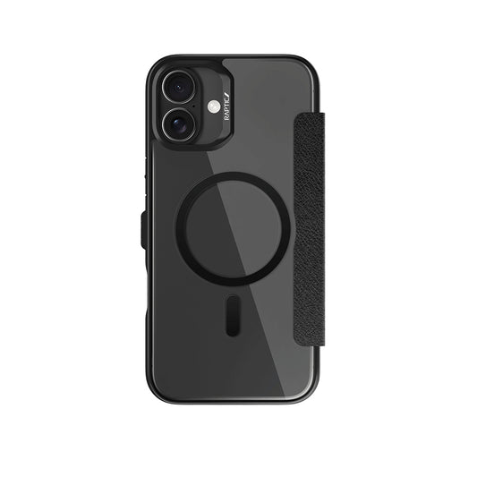 iPhone 16 Plus Kılıf M-safe Şarj Özellikli Vegan Deri Tasarımlı Şeffaf Arka Yüzey Kartlıklı Raptic Urban Folio Serisi Kapak