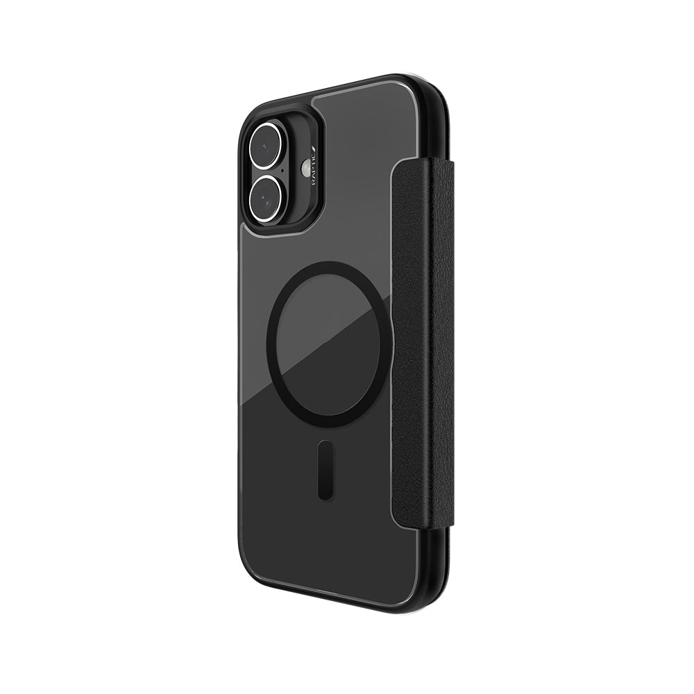 iPhone 16 Plus Kılıf M-safe Şarj Özellikli Vegan Deri Tasarımlı Şeffaf Arka Yüzey Kartlıklı Raptic Urban Folio Serisi Kapak