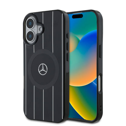 iPhone 16 Plus Kılıf Mercedes Benz Orjinal Lisanslı M-safe Şarj Özellikli Çift Katmanlı Paralel Çizgi Desenli Kapak