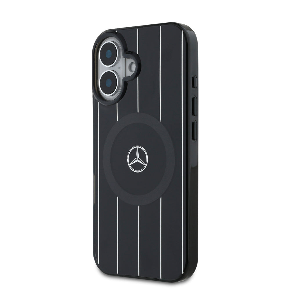 iPhone 16 Plus Kılıf Mercedes Benz Orjinal Lisanslı M-safe Şarj Özellikli Çift Katmanlı Paralel Çizgi Desenli Kapak