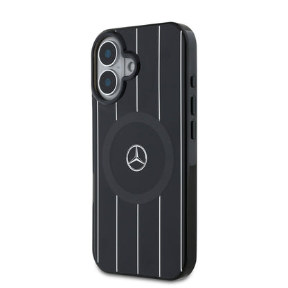 iPhone 16 Plus Kılıf Mercedes Benz Orjinal Lisanslı M-safe Şarj Özellikli Çift Katmanlı Paralel Çizgi Desenli Kapak