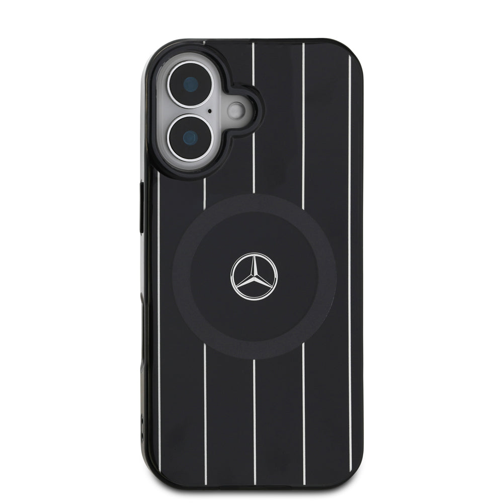 iPhone 16 Plus Kılıf Mercedes Benz Orjinal Lisanslı M-safe Şarj Özellikli Çift Katmanlı Paralel Çizgi Desenli Kapak