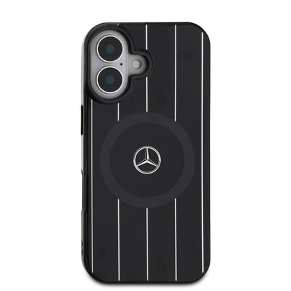 iPhone 16 Plus Kılıf Mercedes Benz Orjinal Lisanslı M-safe Şarj Özellikli Çift Katmanlı Paralel Çizgi Desenli Kapak