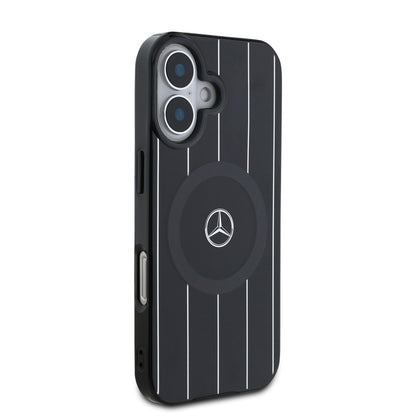 iPhone 16 Plus Kılıf Mercedes Benz Orjinal Lisanslı M-safe Şarj Özellikli Çift Katmanlı Paralel Çizgi Desenli Kapak
