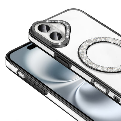 Apple iPhone 16 Plus Kılıf Pırlanta Taş Tasarımlı M-safe Şarj Özellikli Zore Karetta Silikon Kapak