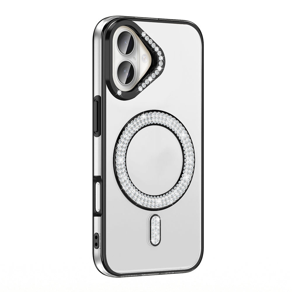 Apple iPhone 16 Plus Kılıf Pırlanta Taş Tasarımlı M-safe Şarj Özellikli Zore Karetta Silikon Kapak