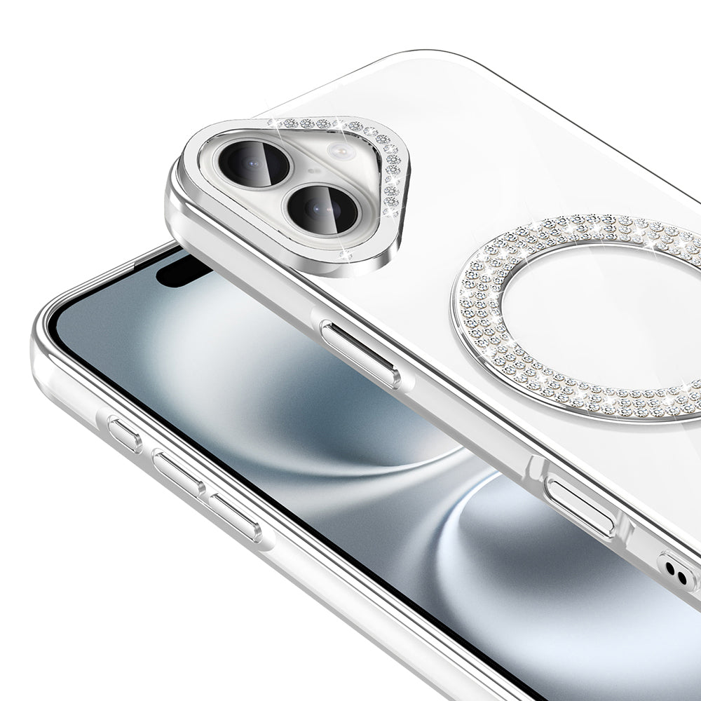 Apple iPhone 16 Plus Kılıf Pırlanta Taş Tasarımlı M-safe Şarj Özellikli Zore Karetta Silikon Kapak