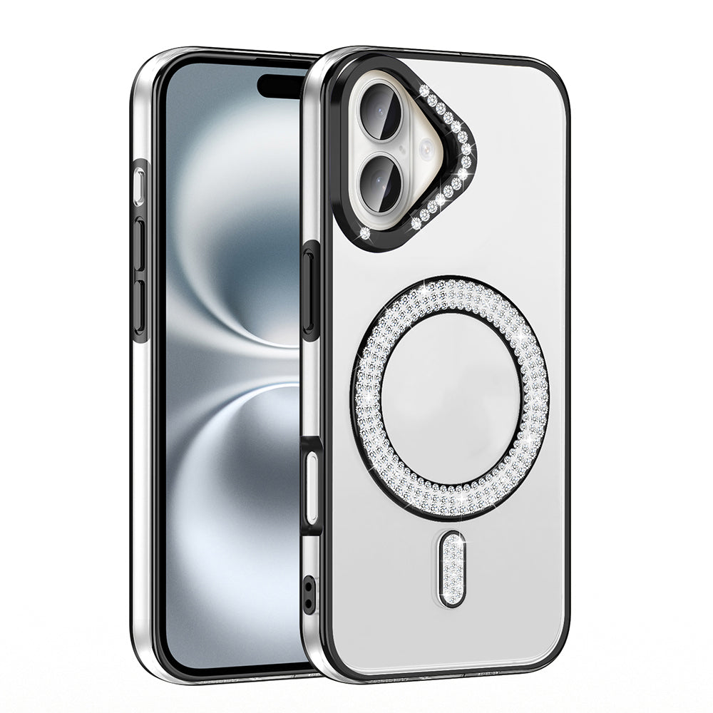 Apple iPhone 16 Plus Kılıf Pırlanta Taş Tasarımlı M-safe Şarj Özellikli Zore Karetta Silikon Kapak