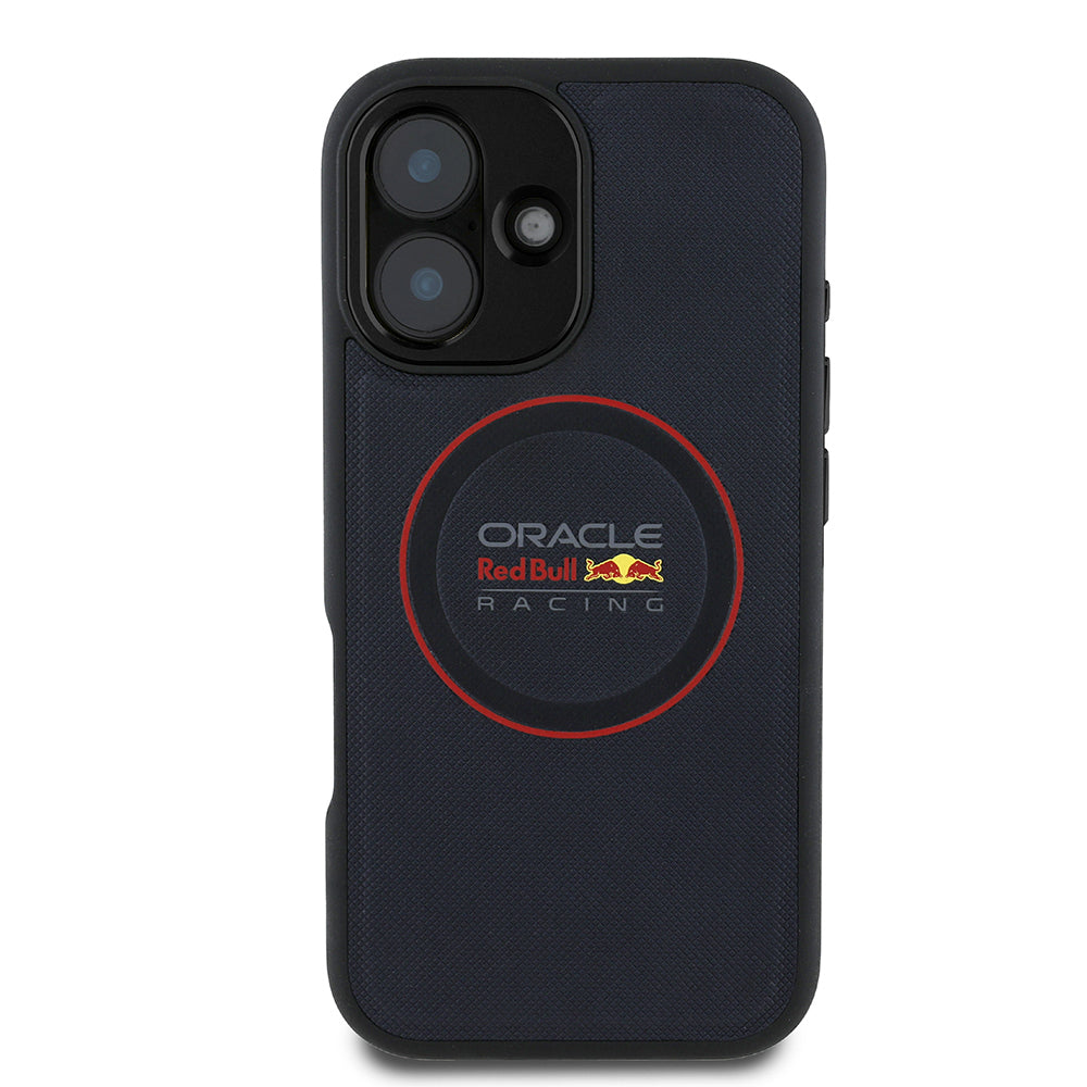 iPhone 16 Plus Kılıf Redbull Orjinal Lisanslı M-safe Şarj Özellikli Kırmızı Halka ve Logo Kabartmalı PU Deri Kapak