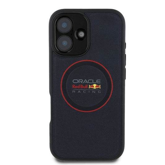 iPhone 16 Plus Kılıf Redbull Orjinal Lisanslı M-safe Şarj Özellikli Kırmızı Halka ve Logo Kabartmalı PU Deri Kapak